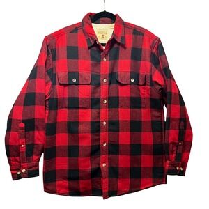 Red Head Mens Buffalo Plaid Flannel Sherpa‎ Lined Shirt Jacket M Shacket